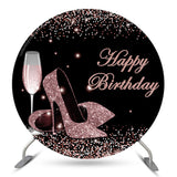 Load image into Gallery viewer, Lofaris Pink Glitter Heels Black Round Happy Birthday Backdrop