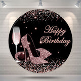 Load image into Gallery viewer, Lofaris Pink Glitter Heels Black Round Happy Birthday Backdrop