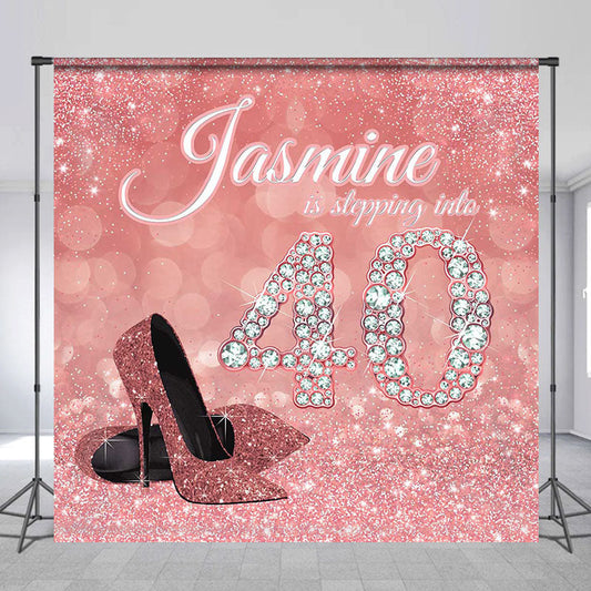 Lofaris Pink Glitter High Heel Custom 40th Birthday Backdrop