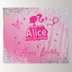 Lofaris Pink Glitter Lets Go Party Custom Birthday Backdrop