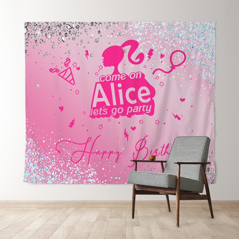Lofaris Pink Glitter Lets Go Party Custom Birthday Backdrop
