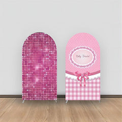 Lofaris Pink Glitter Plaid Bow Tie Baby Shower Arch Backdrop