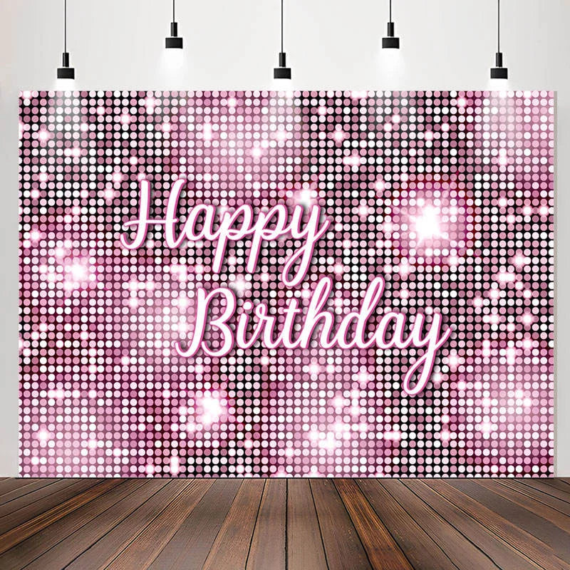 Lofaris Pink Glitter Sequin Simple Happy Birthday Backdrop