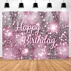 Lofaris Pink Glitter Sequin Simple Happy Birthday Backdrop