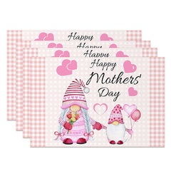 Lofaris Pink Gnome Heart Plaid Mother Day Set Of 4 Placemats
