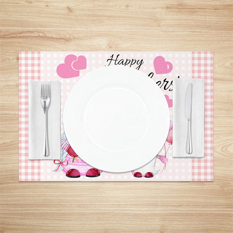Lofaris Pink Gnome Heart Plaid Mother Day Set Of 4 Placemats