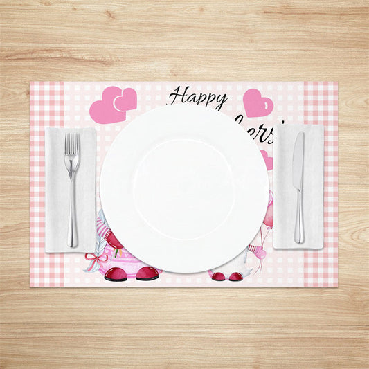 Lofaris Pink Gnome Heart Plaid Mother Day Set Of 4 Placemats
