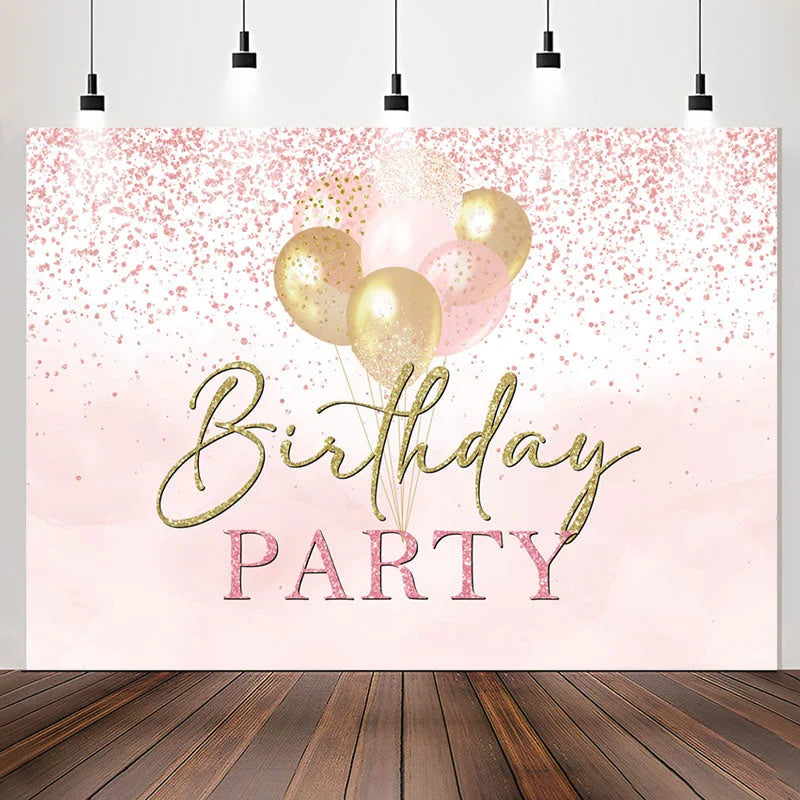 Lofaris Pink Gold Balloons Glitter Birthday Party Backdrop