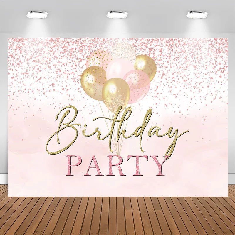 Lofaris Pink Gold Balloons Glitter Birthday Party Backdrop