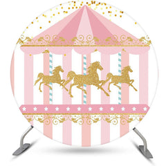 Lofaris Pink Gold Carousel Circus Round Birthday Backdrop