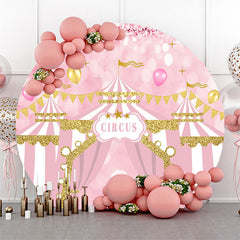 Lofaris Pink Gold Circus Balloon Round Baby Shower Backdrop