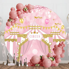 Lofaris Pink Gold Circus Balloon Round Baby Shower Backdrop