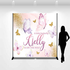 Lofaris Pink Gold Cute Butterfly Custom Baby Shower Backdrop