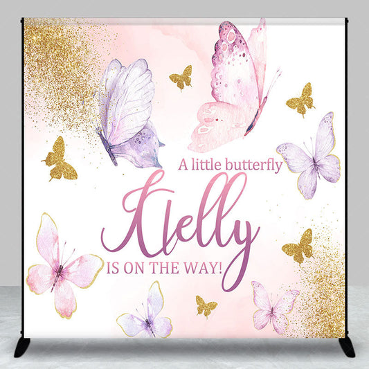 Lofaris Pink Gold Cute Butterfly Custom Baby Shower Backdrop