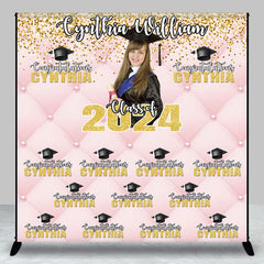 Lofaris Pink Gold Repeat Custom Photo Graduation Backdrop
