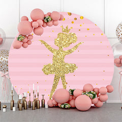 Lofaris Pink Golden Ballerina Girls Party Round Backdrop