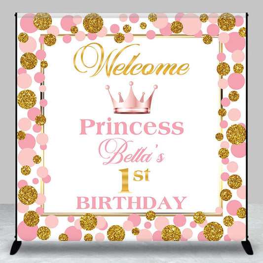 Lofaris Pink Golden Dots Crown Custom Birthday Backdrop