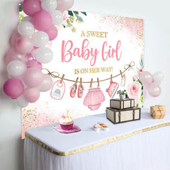 Lofaris Pink Golden Floral Baby Shower Backdrop For Girls