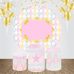 Lofaris Pink Golden Heart Star Round Birthday Backdrop Kit