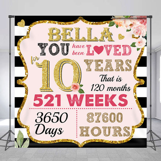 Lofaris Pink Golden Time Stripe Custom Anniversary Backdrop