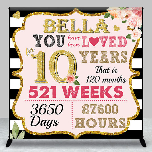 Lofaris Pink Golden Time Stripe Custom Anniversary Backdrop