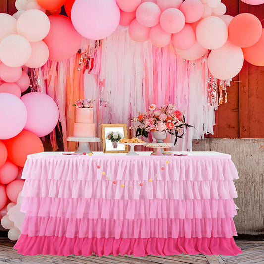 Lofaris Pink Gradient Chiffon Layering Banquet Table Skirt