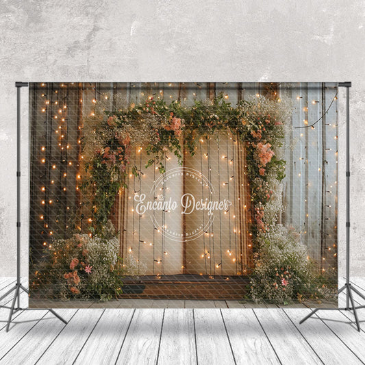 Lofaris Pink Green Wreath Book Wood Wall Dim Light Backdrop