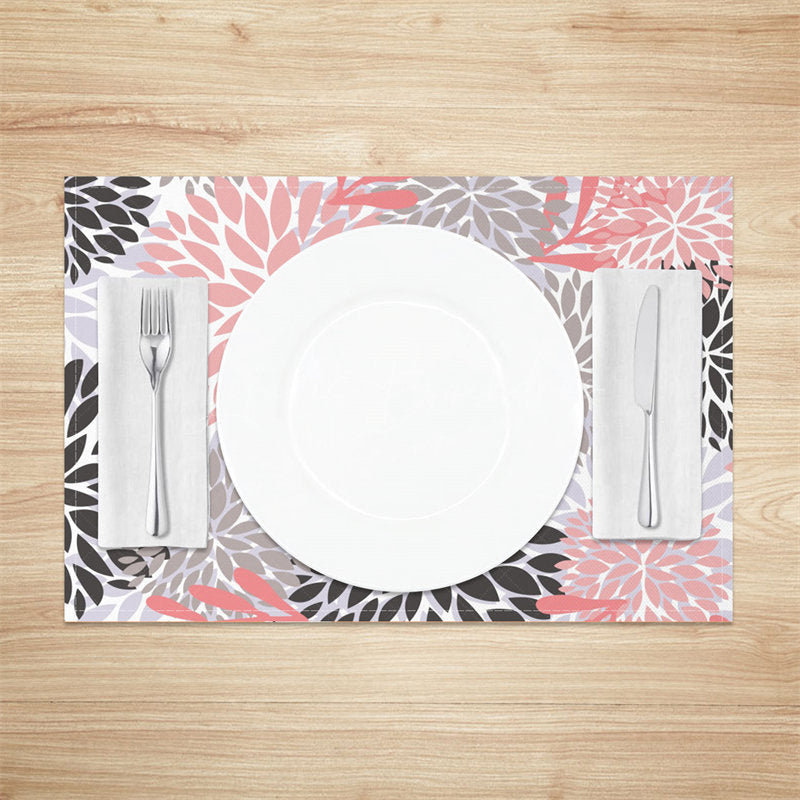Lofaris Pink Grey Black Abstract Floral Set Of 4 Placemats