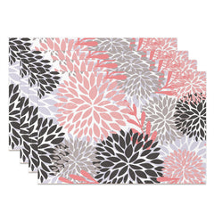 Lofaris Pink Grey Black Abstract Floral Set Of 4 Placemats