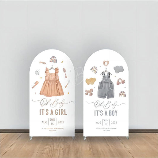 Lofaris Pink Grey Cloth Gender Reveal Arch Backdrop Kit
