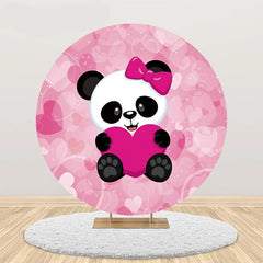 Lofaris Pink Heart Panda Girl Round Baby Shower Backdrop