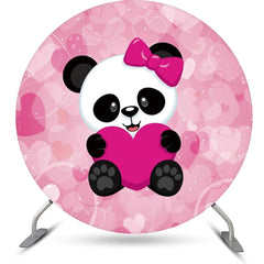 Lofaris Pink Heart Panda Girl Round Baby Shower Backdrop