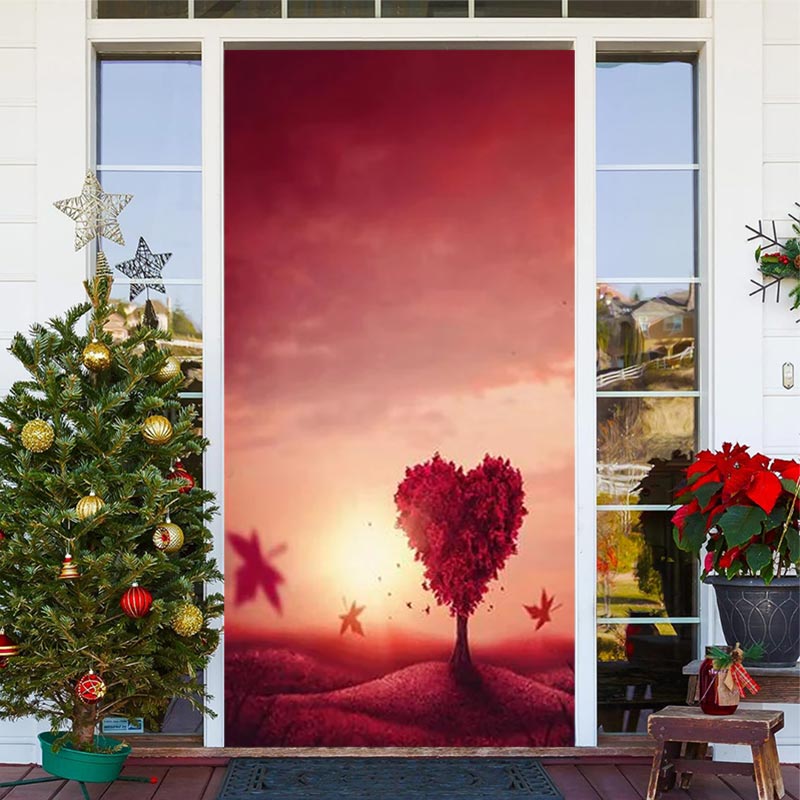 Lofaris Pink Heart Tree Leaves Door Cover For Valentines Day