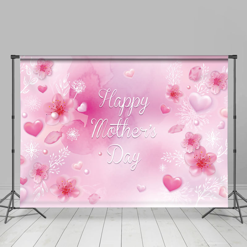 Lofaris Pink Heart White Snowflake Mothers Day Backdrop
