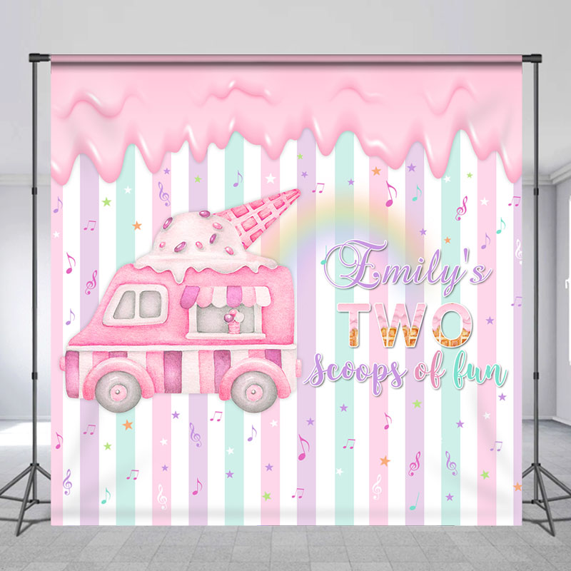 Lofaris Pink Ice Cream Truck Custom 2nd Birthday Backdrop