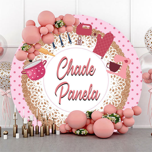 Lofaris Pink Kitchen Utensils Round Birthday Party Backdorp Kit