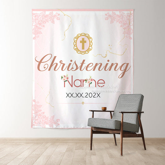 Lofaris Girl Pink Lace Christening Celebration Backdrop For Baptism