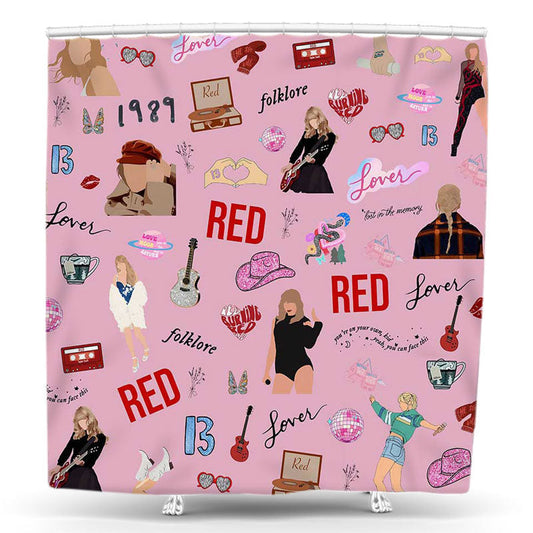 Lofaris Pink Lady Red Sing 1989 Lover Guitar Shower Curtain