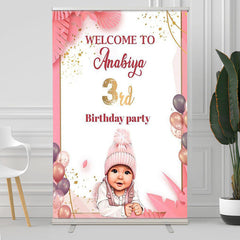 Lofaris Pink Leaves Balloon Custom 3Rd Birthday Welcome Sign