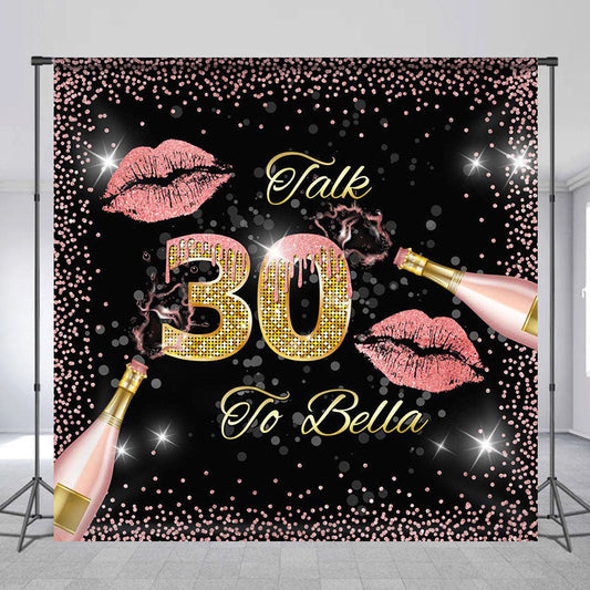 Lofaris Pink Lips Champagne Custom 30th Birthday Backdrop