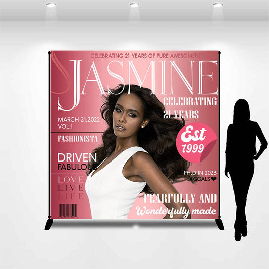 Lofaris Pink Magazine Cover Personalized Birthday Backdrop