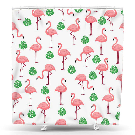 Lofaris Pink Moltres Monstera Step And Repeat Shower Curtain