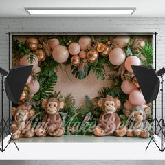 Lofaris Pink Monkey Balloons Birthday Cake Smash Backdrop