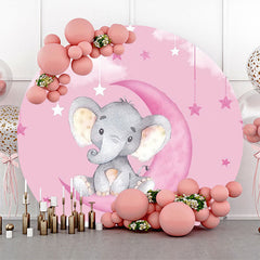 Lofaris Pink Moon Elephant Star Round Baby Shower Backdrop