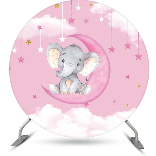 Lofaris Pink Moon Elephant Star Round Baby Shower Backdrop