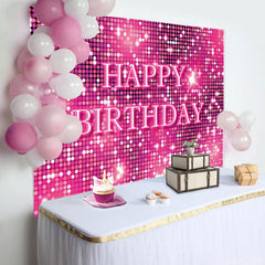 Lofaris Pink Neon Dots Bokeh Sparkle Happy Birthday Backdrop