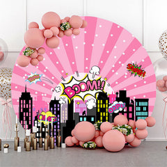 Lofaris Pink Night City Star Boom Round Birthday Backdrop