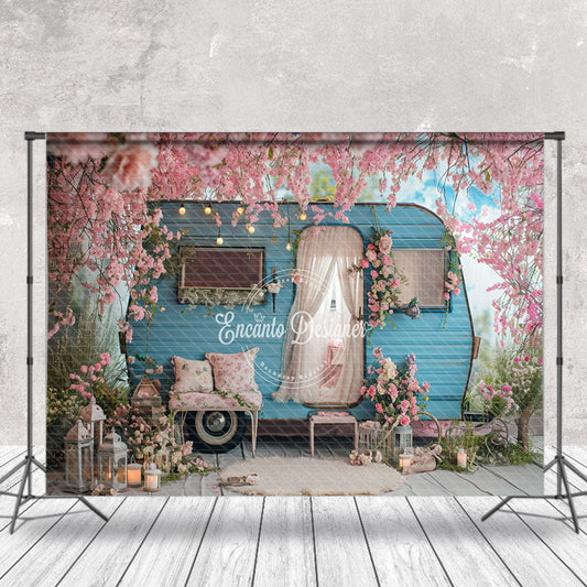 Lofaris Pink Peach Flower RV Blue Sky Spring Photo Backdrop