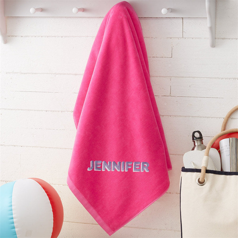 Lofaris Pink Personalized Embroidered 3D Letter Beach Towel