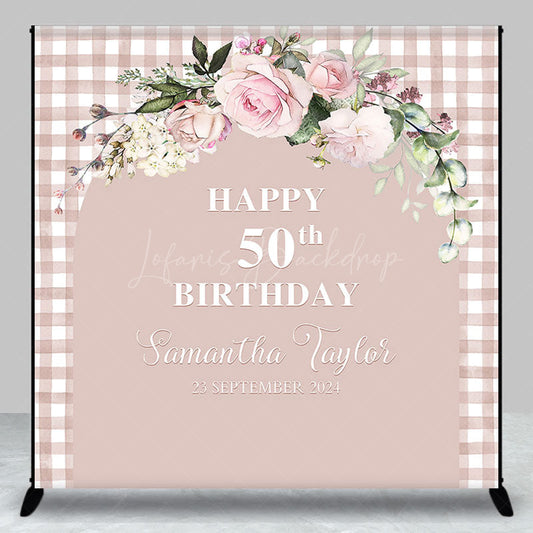 Lofaris Pink Plaid Arch Floral Custom 50th Birthday Backdrop